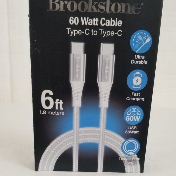 Brookstone 60 Watt Cable Type C to Type C 6 Ft White 1.8 Meters Brand New - Picture 15 of 16